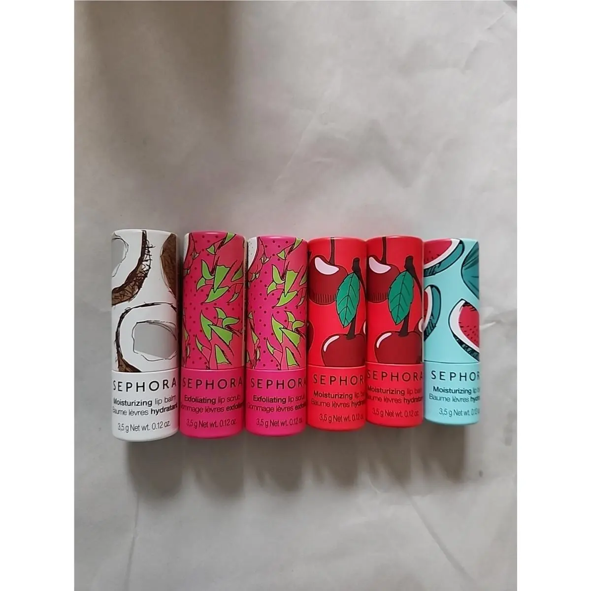 Bundle Of 6 Sephora Moisturizing 4 Lip Balms 2 Lip Scrubs 0.12oz Fruity