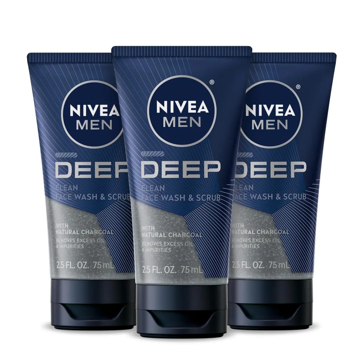 Men Deep Clean Face Wash and Scrub with Natural 2.5 Fl Oz Pack of 3 by Nivea