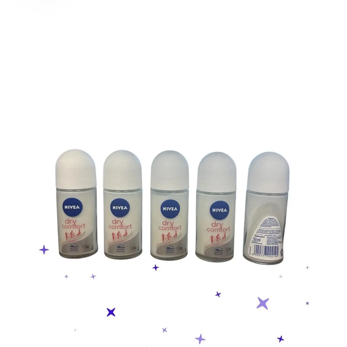 Dry Comfort Roll-on 48h 0% Alcohol 5 Bottles - 50 ml Each by Nivea