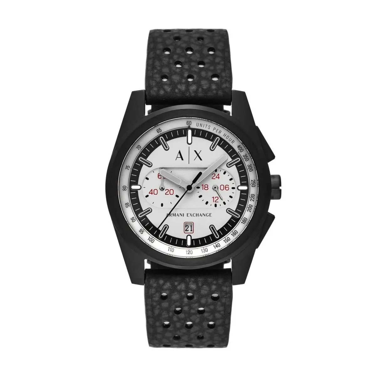 Men`s Chronograph Black Rubber Watch Color: Black/white by Armani Exchange