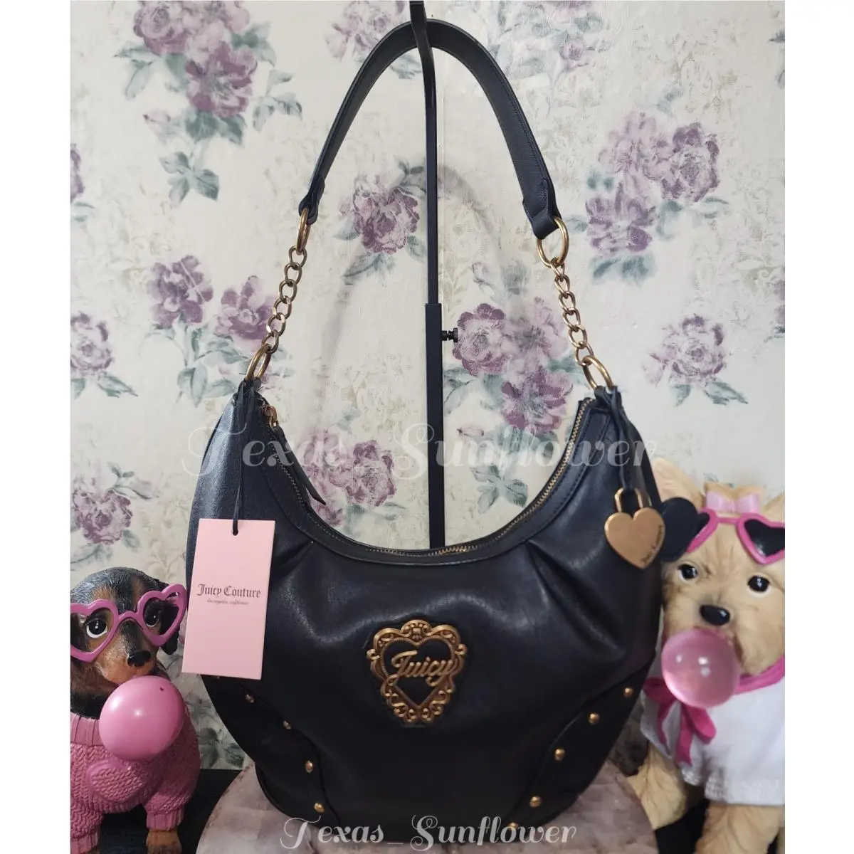 Juicy Couture In Her Juicy Era Studded Black Liquorice Hobo Shoulder Bag
