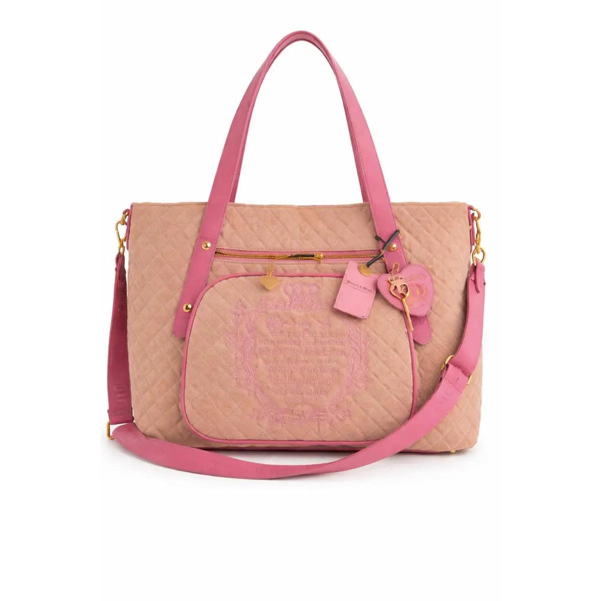 Juicy Couture Quilted Tote Pink Tan Y2K Daydreamer Charm Once Upon A Time Velour