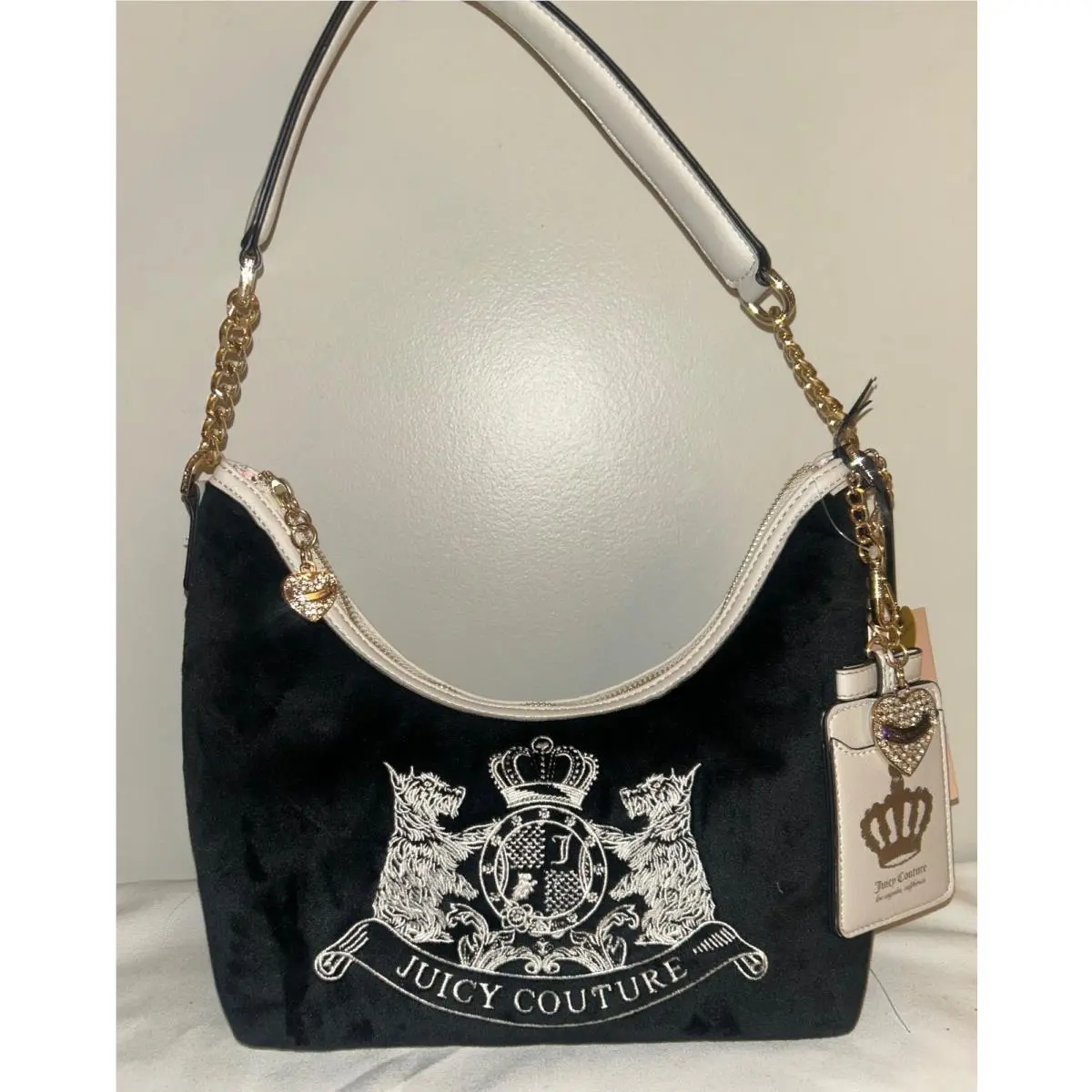 Juicy Couture Velour Classic Scottie Dogs Hobo Shoulder Bag in Black
