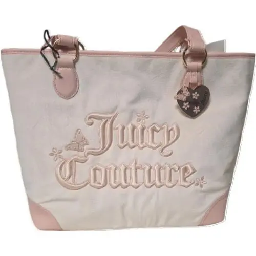 Juicy Couture Light Pink Tote Bag Heart Charm Embroidered Butterfly Accent