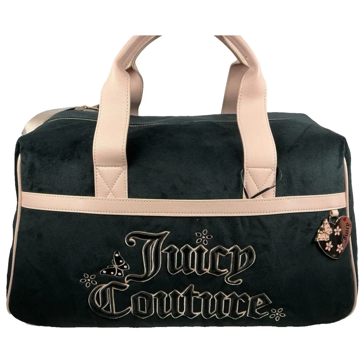 Juicy Couture Velour Weekender Duffle Bag Liquorice Pink Butterfly Charm Travel
