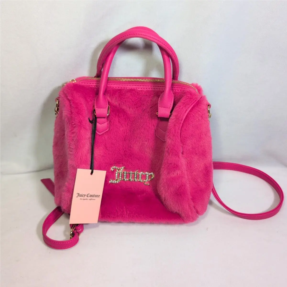 Juicy Couture Free Love Fluffy Satchel Crossbody Bag Medium Hot Pink