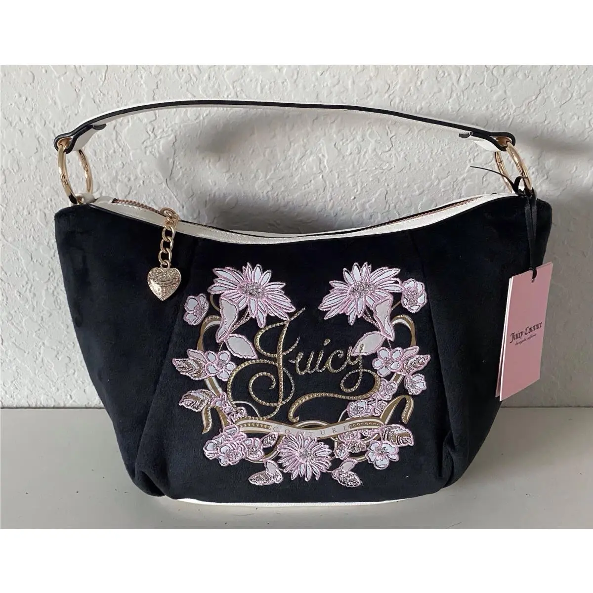 Juicy Couture Juicy In Bloom Hobo Shoulder Bag Purse Liquorice Black Floral