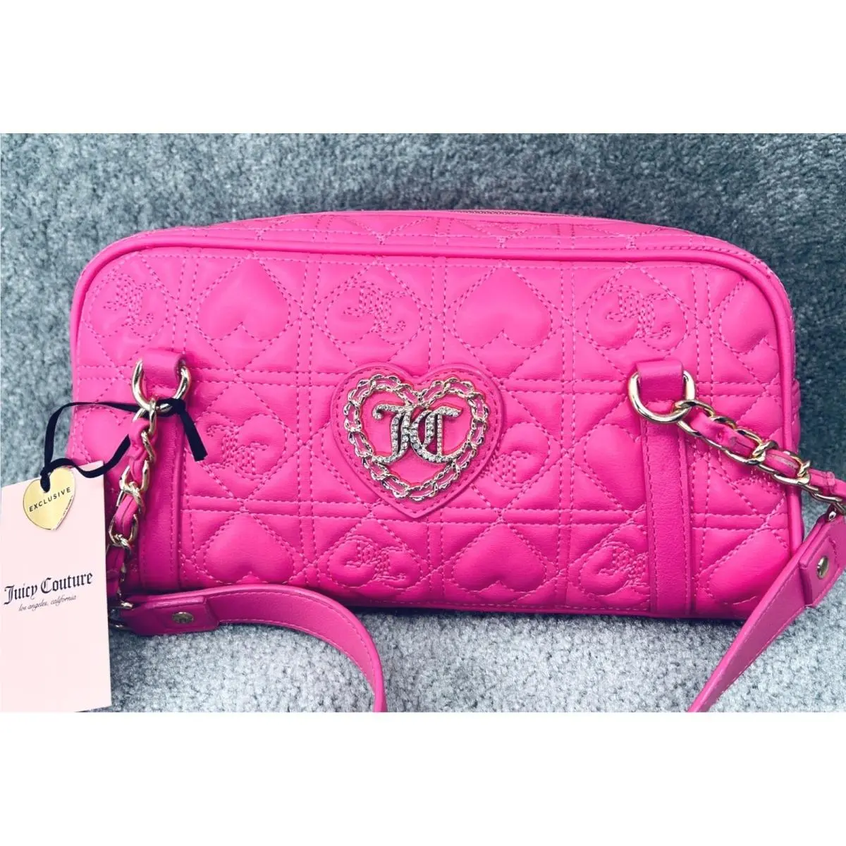 Juicy Couture Pink Potion Chain My Heart Satchel Quilted Crossbody Bag