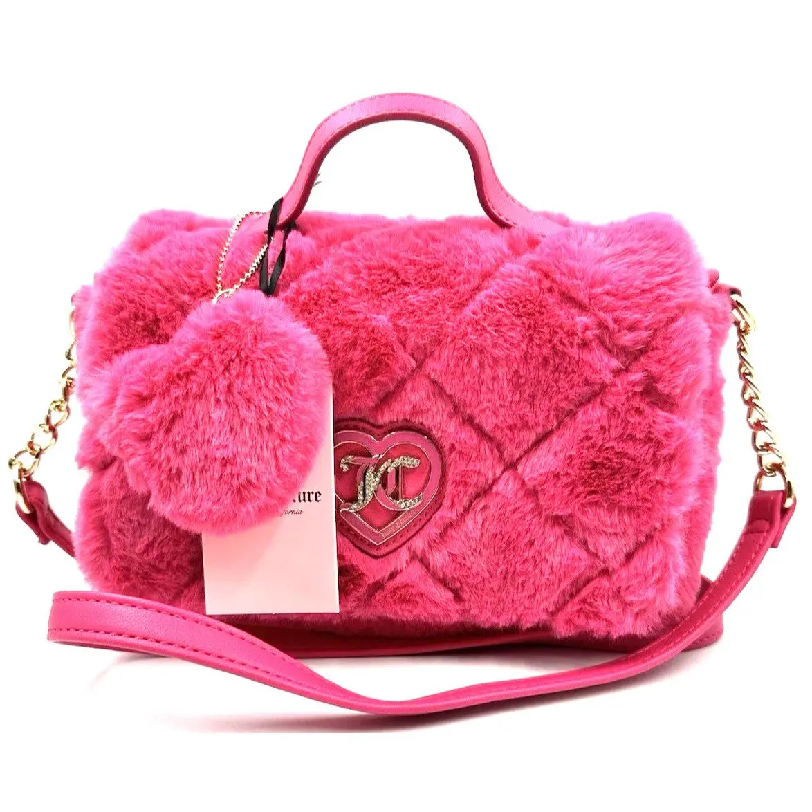 Juicy Couture Pink Fur Crossbody Bag Let’s Get Cozy Heart Logo Purse