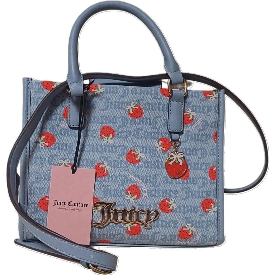 Juicy Couture Strawberry Print Bag Satchel Monogram Logo Blue