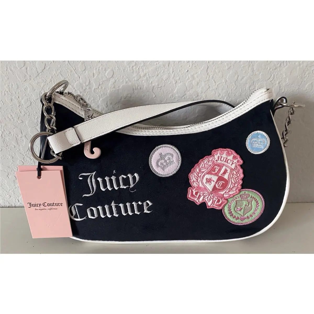 Juicy Couture Juicy Girls Rule Shoulder Bag Liquorice Logo Patches J Charm
