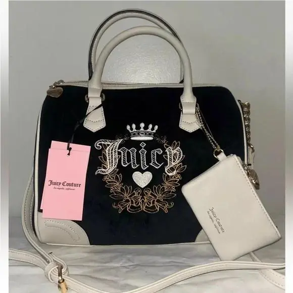 Juicy Couture Heritage Satchel Velour Handbag Black/crystal
