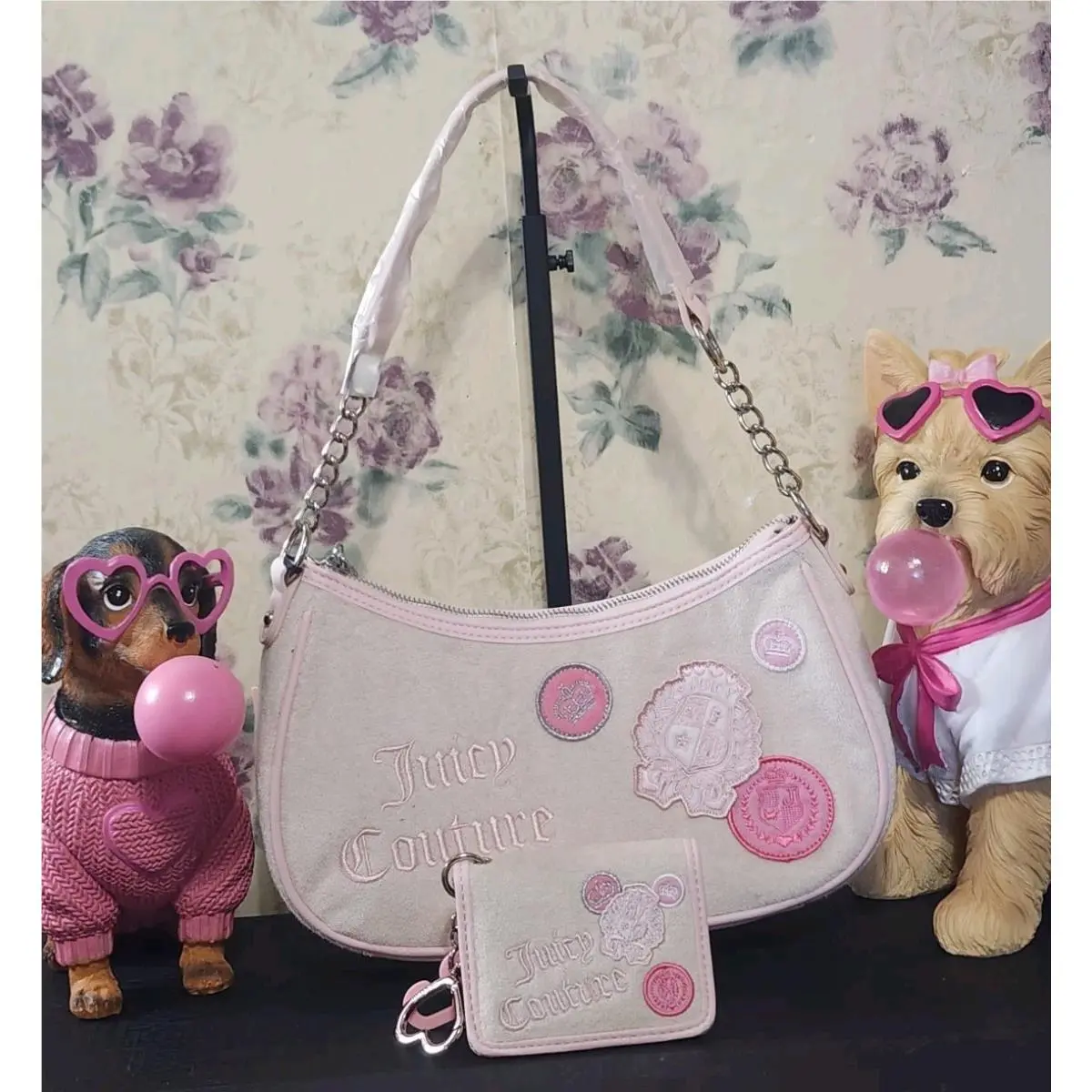 Juicy Couture Juicy Girls Rule Cream and Pink Embroidered Logo Bag Wallet
