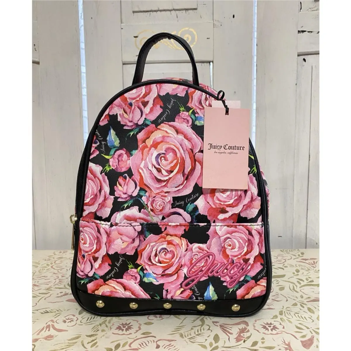Juicy Couture In Bloom Mini Backpack Black Multi Rose Adjustable Straps