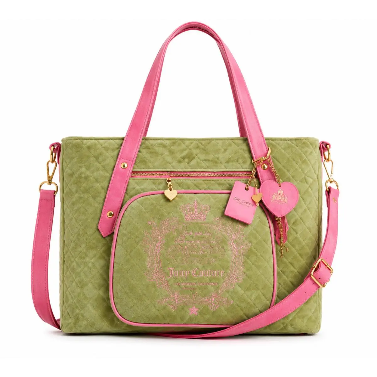 Juicy Couture Quilted Tote Once Upon A Time Pink Green Y2K Daydreamer Charm Bag