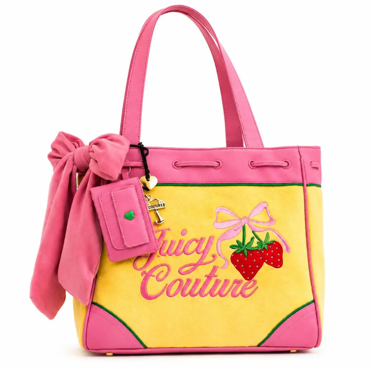Juicy Couture Velour Tote Strawberry Bow Y2K Rare Pink Cream Daydreamer Shoulder