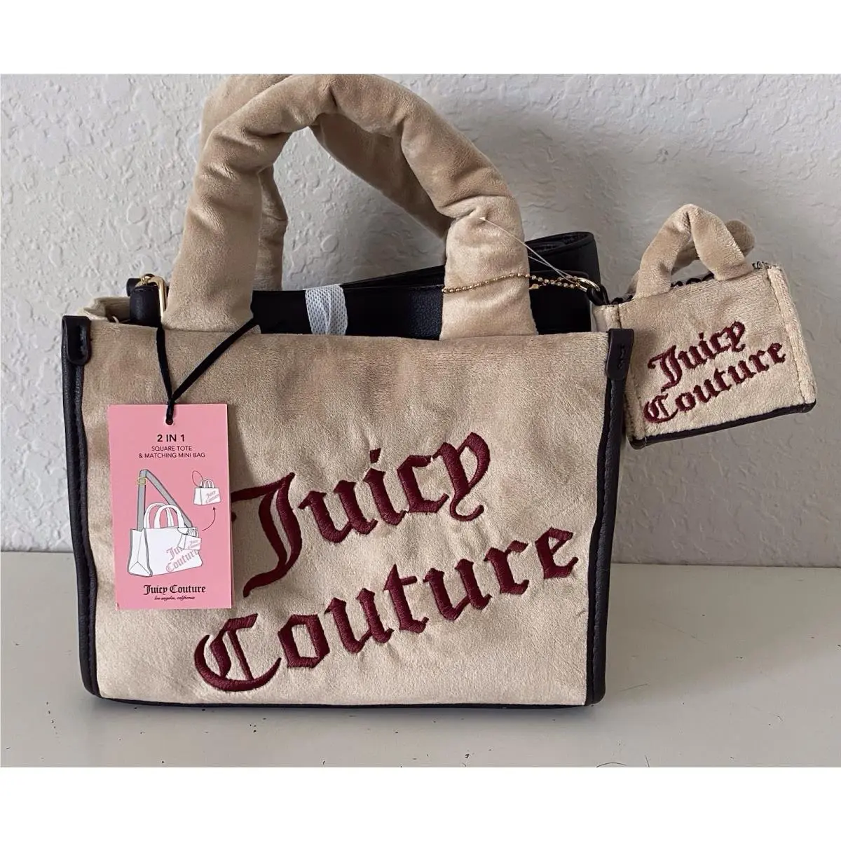 Juicy Couture Pecan Chocolate Better Together Mini Bag with Mini Bag Charm