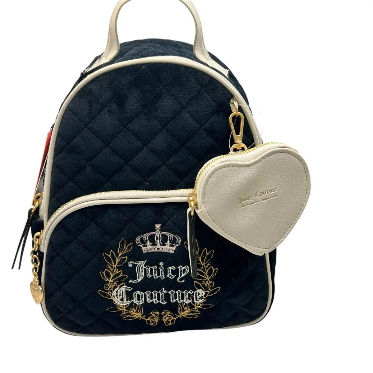 Juicy Couture Valore Quilted Backpack Black White Heart Keychain Wallet