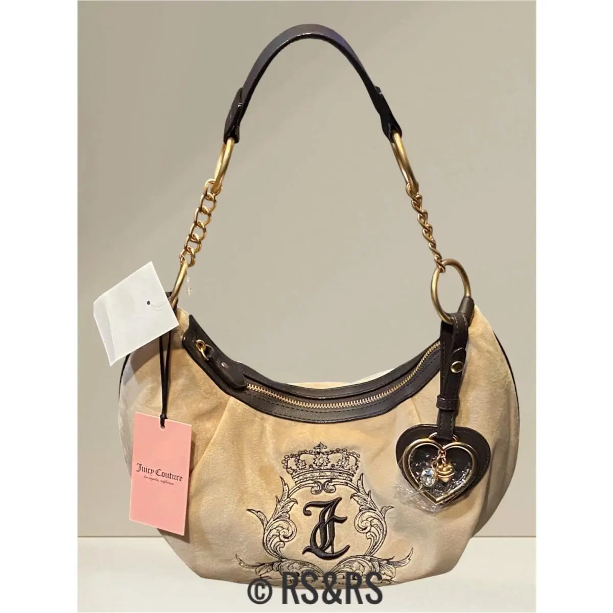 Juicy Couture Buff Beige Need More Juicy Hobo Shoulder Bag W/heart Charm