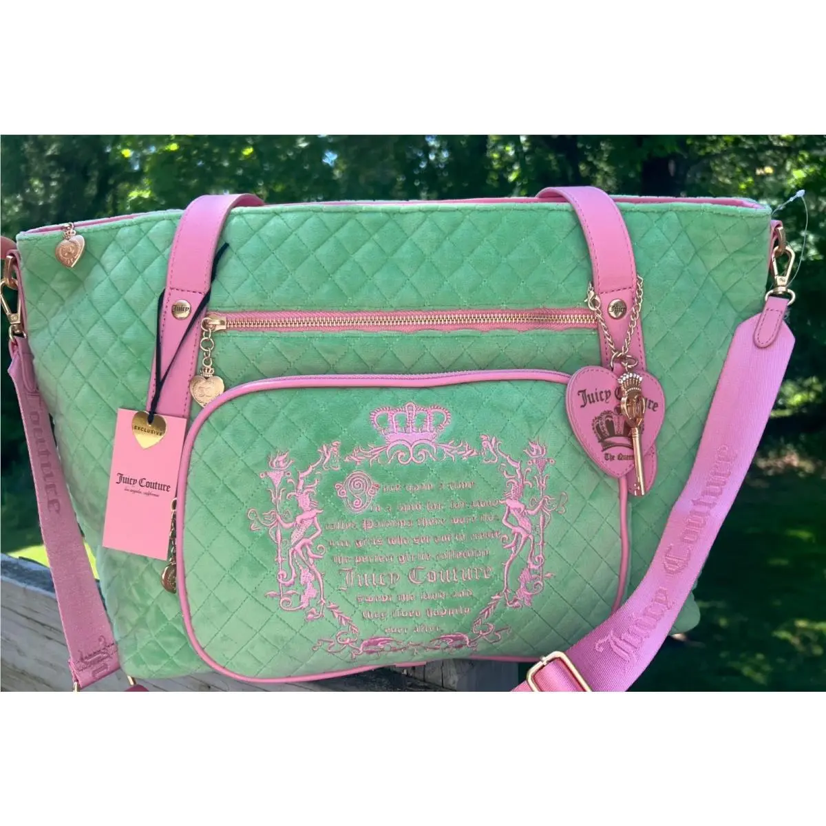 Juicy Couture Velour Juicy Tale Weekender Bag in Retro Green/pink