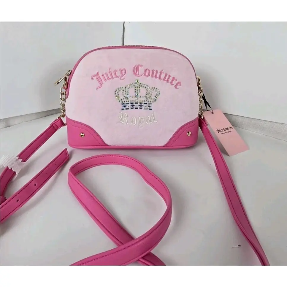 Juicy Couture Handbag Royal Pink Velour Crown Mini Dome Crossbody Bag