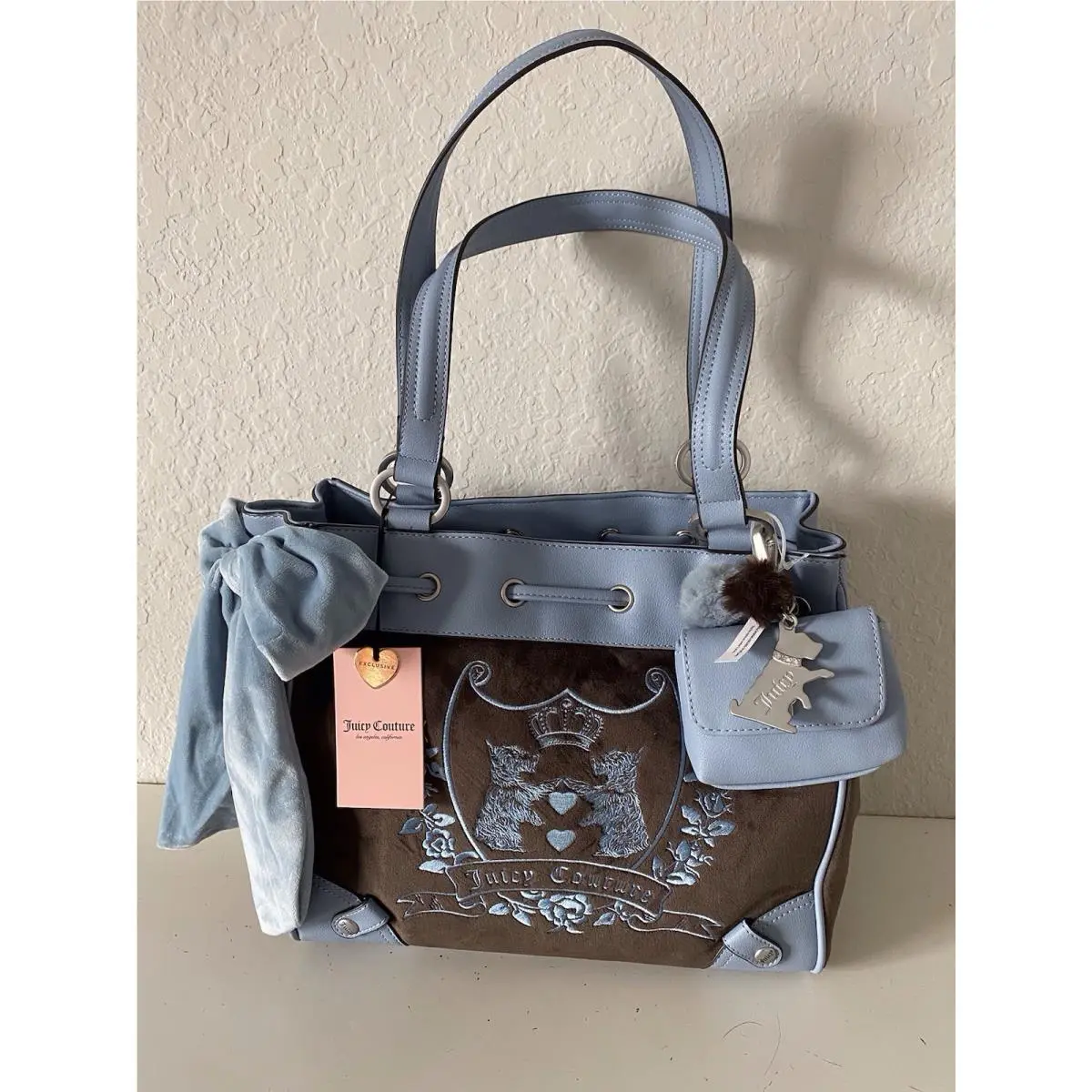 Juicy Couture Love Chapter Tote Daydream Chocolate Blue W/charm Viral
