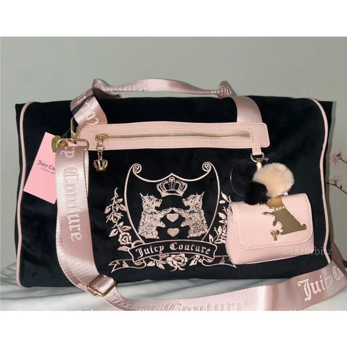 Juicy Couture Love Chapter Weekender Bag in Black/light Pink