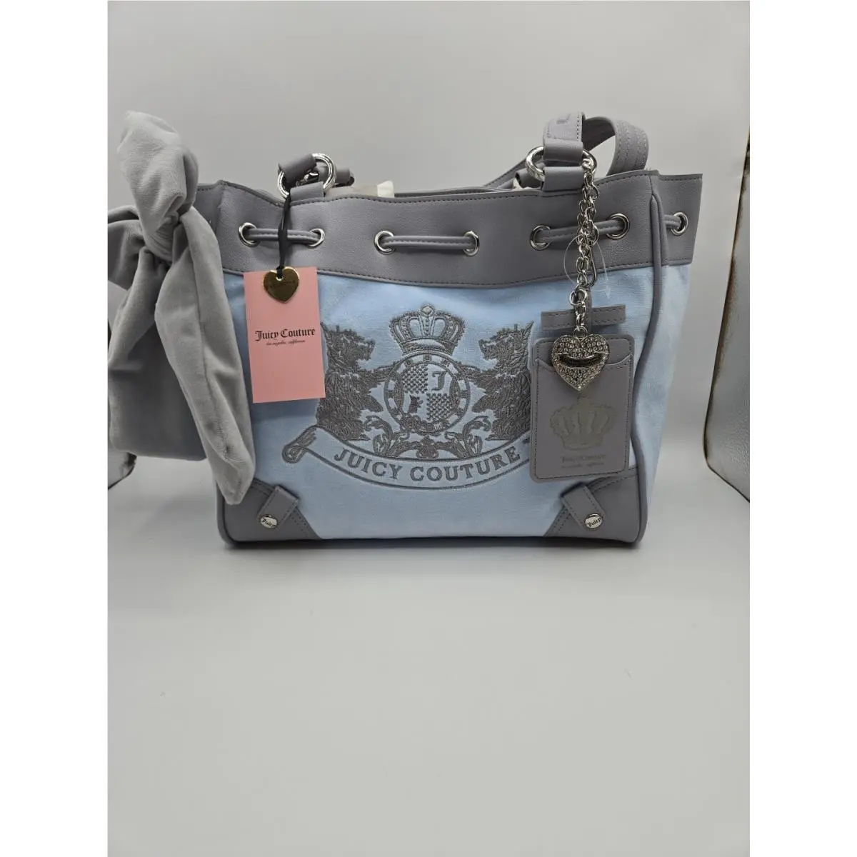 Juicy Couture Classic Scottie Dogs Tote/shoulder Bag Velvet Feel/blue Grey