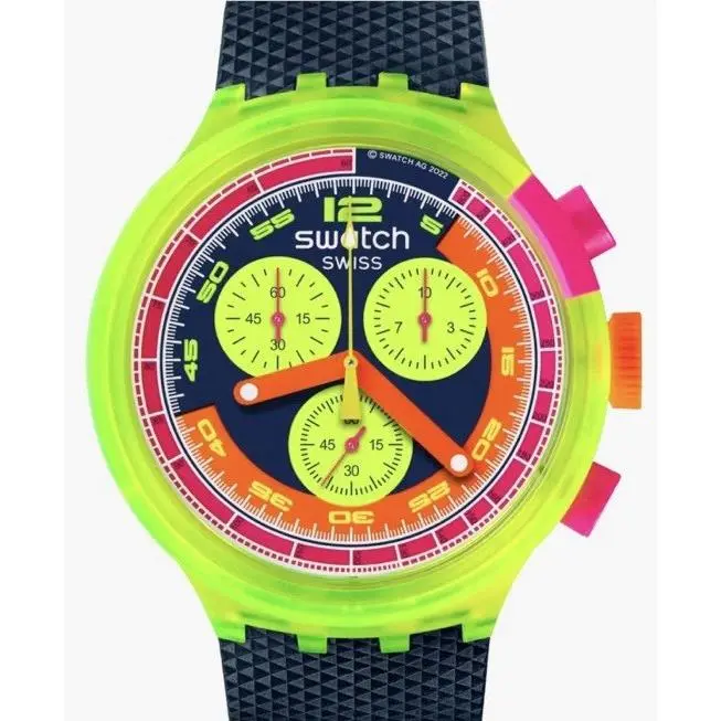 Swatch Neon To The Max 47mm Big Bold Face Retro-inspired Quartz Watch SBO6J100