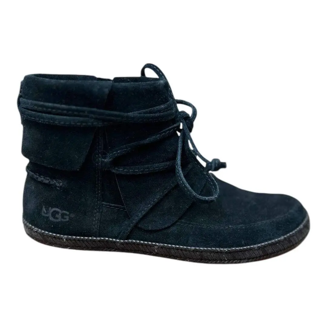 Ugg Reid Loafer Black Preloved Shoe Lace Wraped Booties Womens Size 6 US