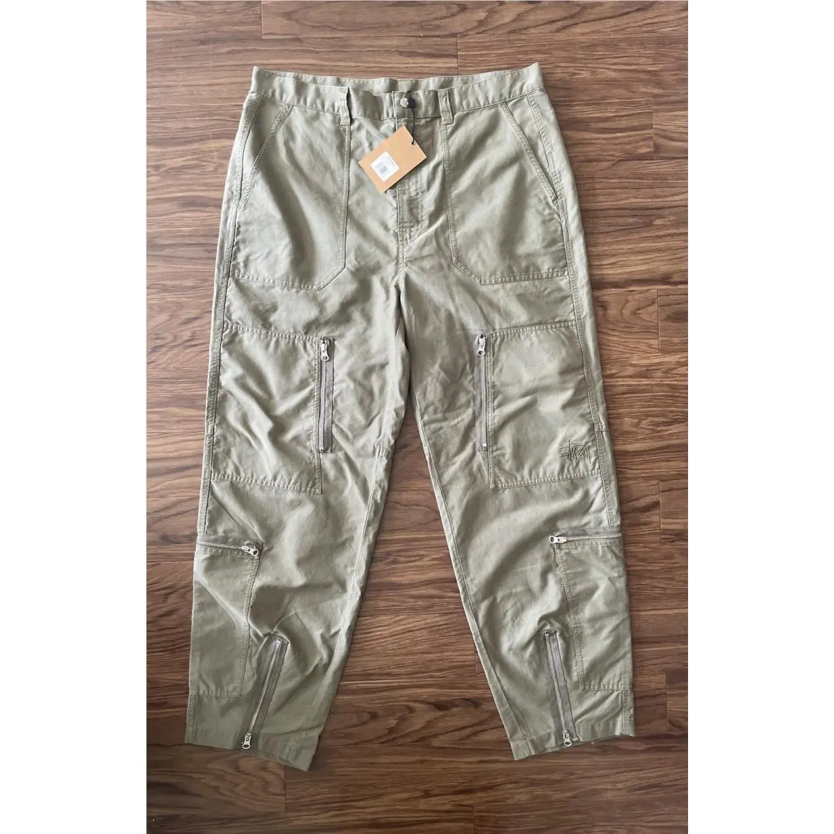 Stussy Nyco Flight Olive Green Military Zip Pants Size Large