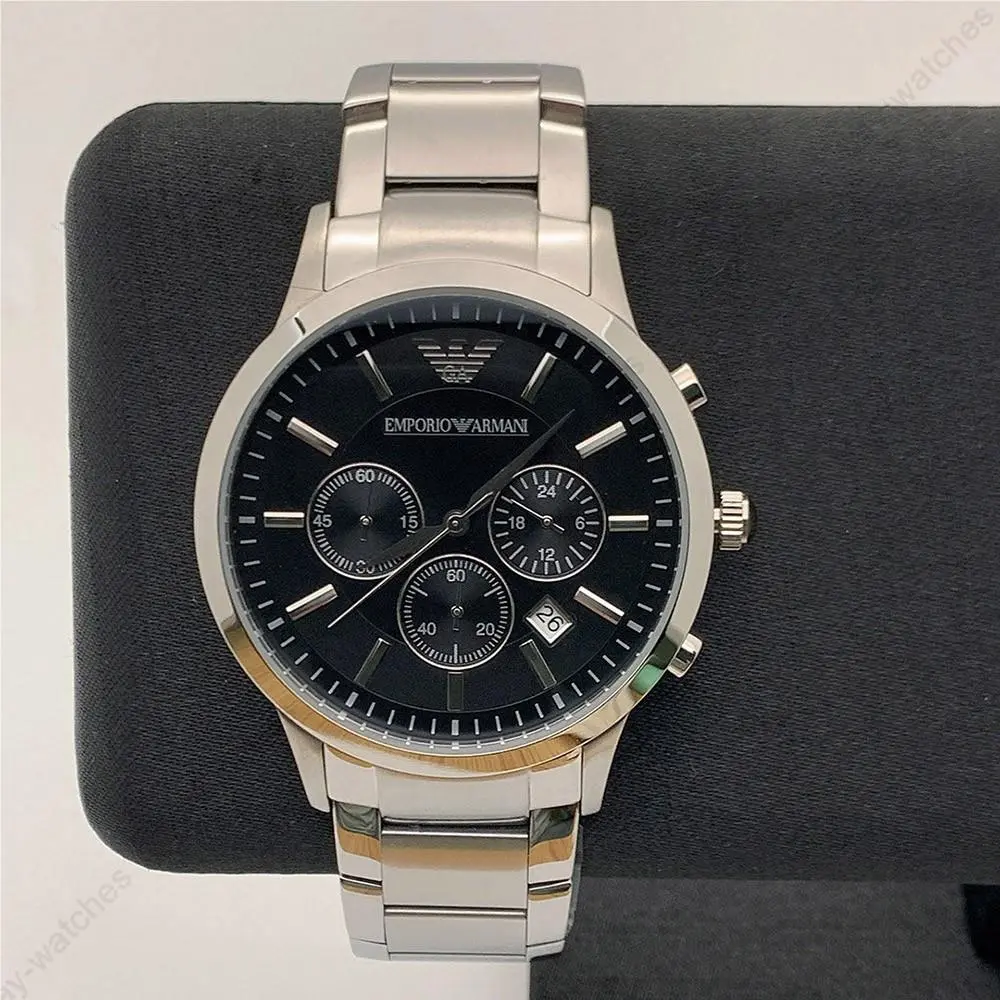 Emporio Armani AR2434 Classic Chronograph Black Dial Stainless Steel Men`s Watch