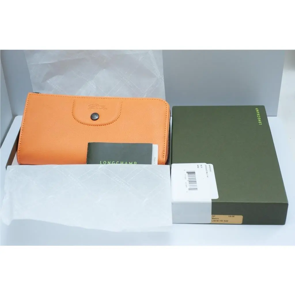Longchamp Le Pilage Cuir Zip Leather Wallet Melon Orange