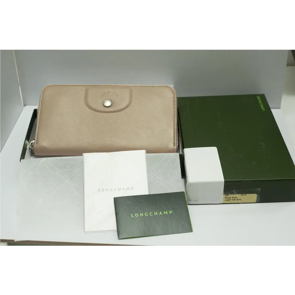 Longchamp Le Pilage Cuir Zip Leather Wallet Golden Beige