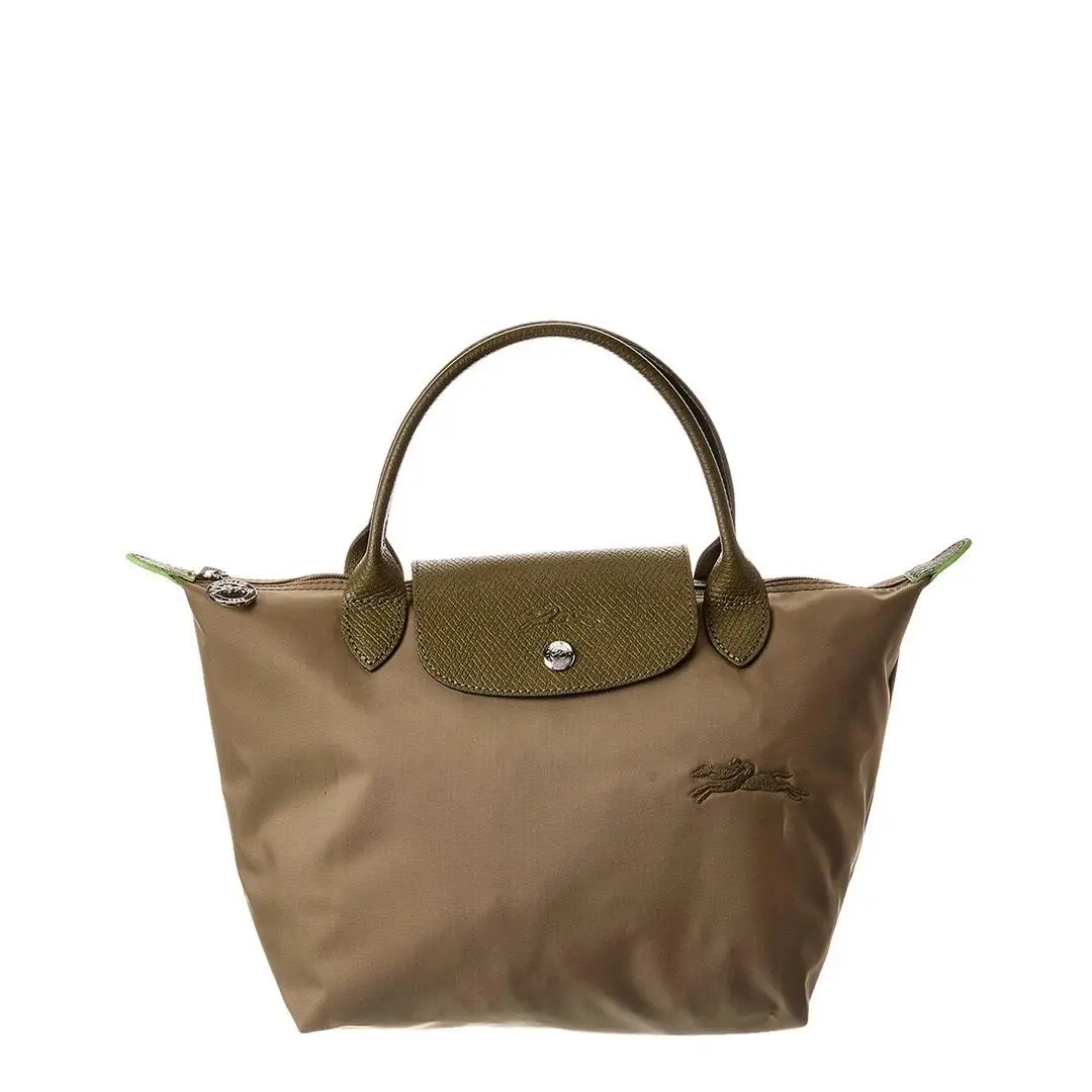 Longchamp Le Pliage Green Small Canvas Short Handle Handbag Women`s Green - Exterior: Green