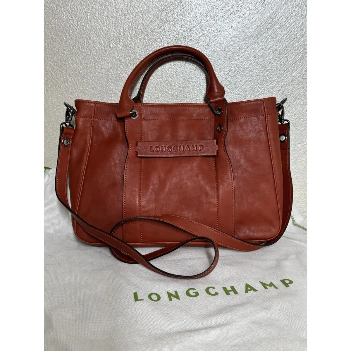 Longchamp Rust 3D Leather Tote Crossbody Bag