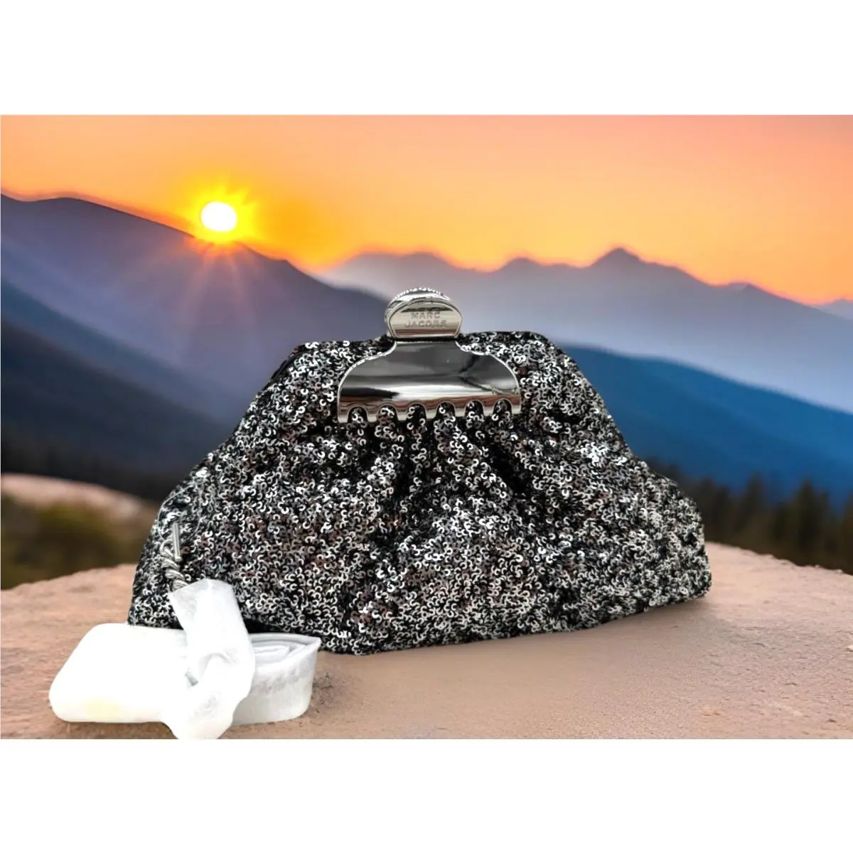 Marc Jacobs The Glam Claw Clip Sequin Clutch Crossbody In Silver