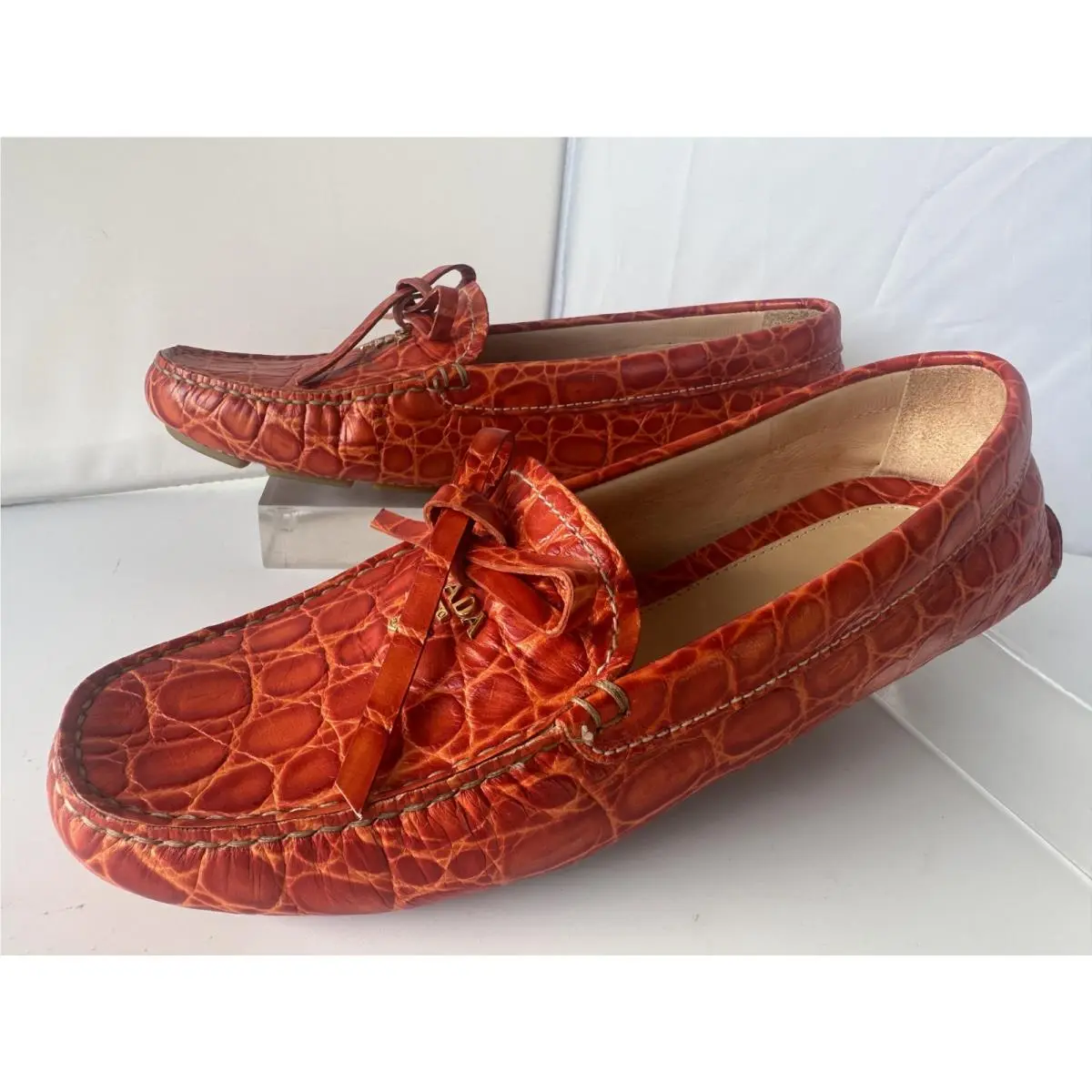 Prada Women`s Shoes Loafer Flats Size 37.5 Leather