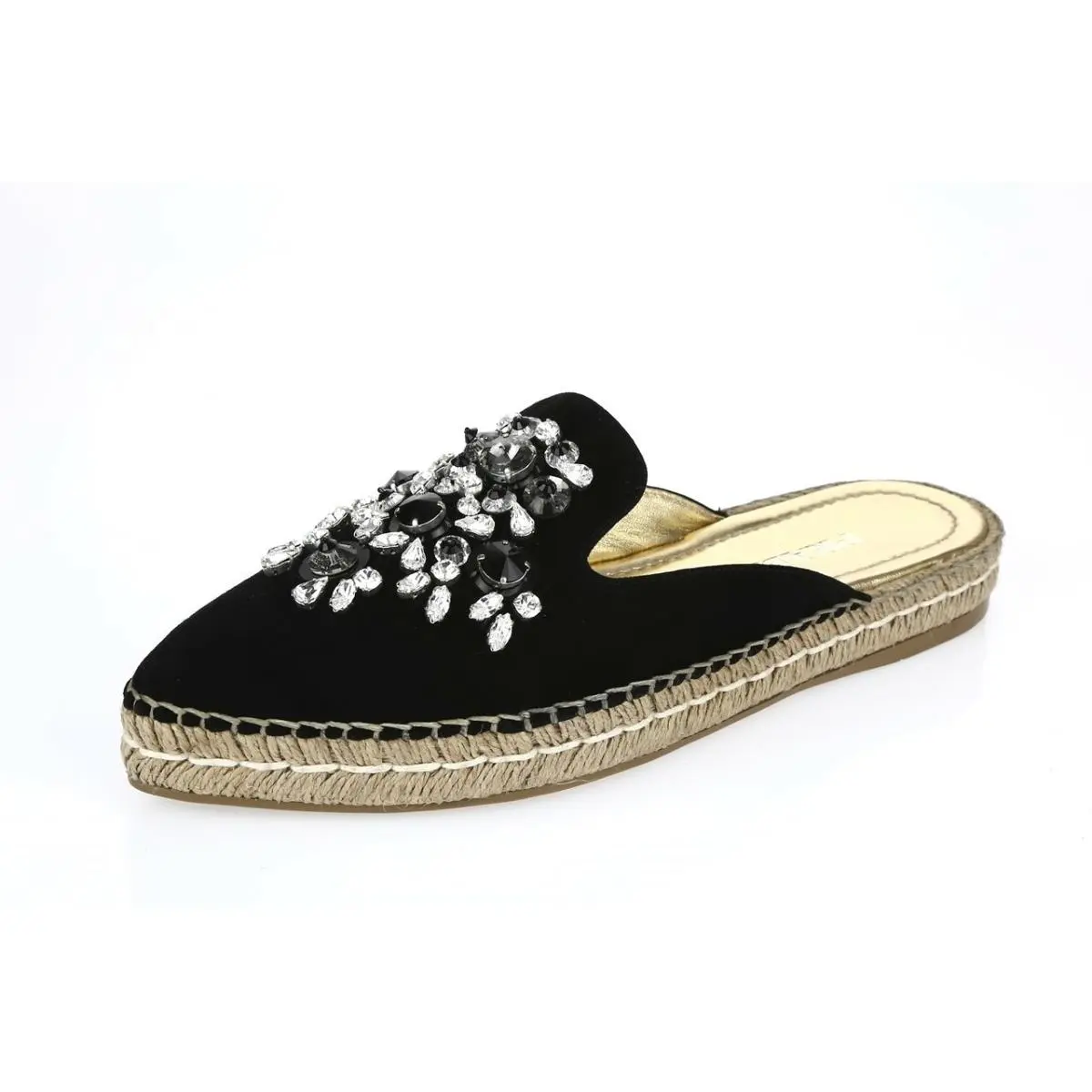 Womens Prada Black Crystal Embellished Suede Slip On Espadrille Mules Size 38