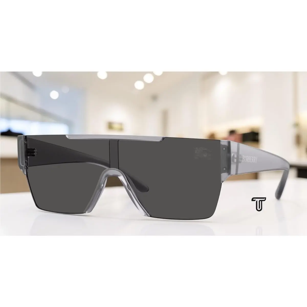 Burberry BE4291 421387 Transparent Matte Grey Dark Grey 38 mm Men`s Sunglasses