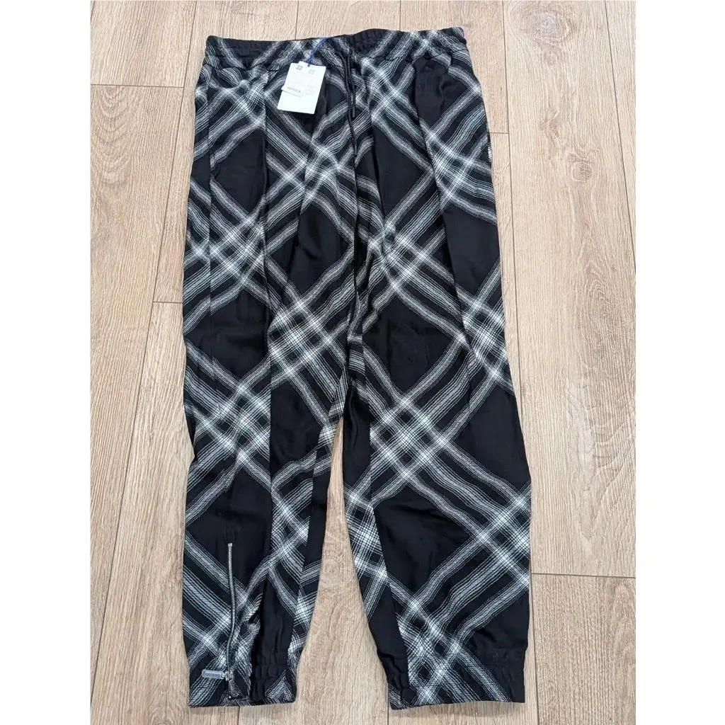 Mens Burberry Relaxed Fit Zip Hem Check Wool Trousers Pants Monochrome XL