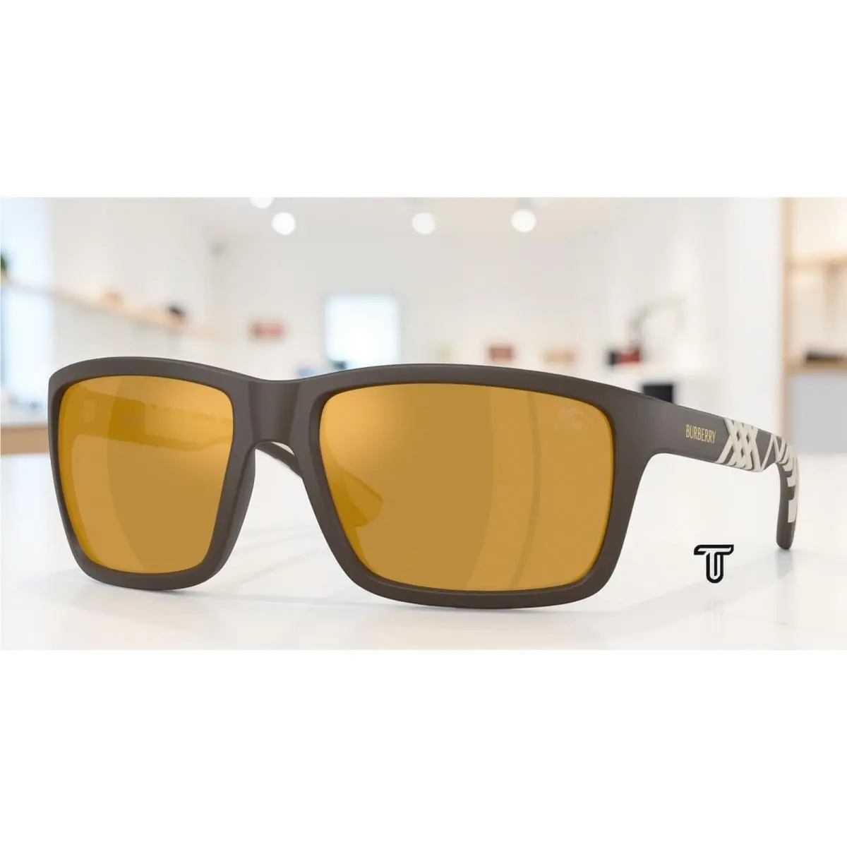 Burberry BE4483 42345A Matte Brown Marrone Specchio Oro 60 mm Men`s Sunglasses