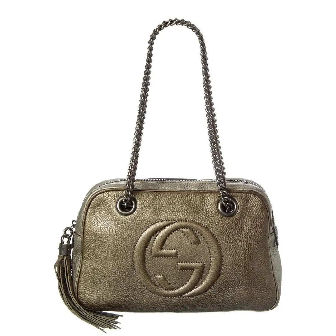 Gucci Grey Lambskin Leather Soho Chain Tote Pre-loved Women`s