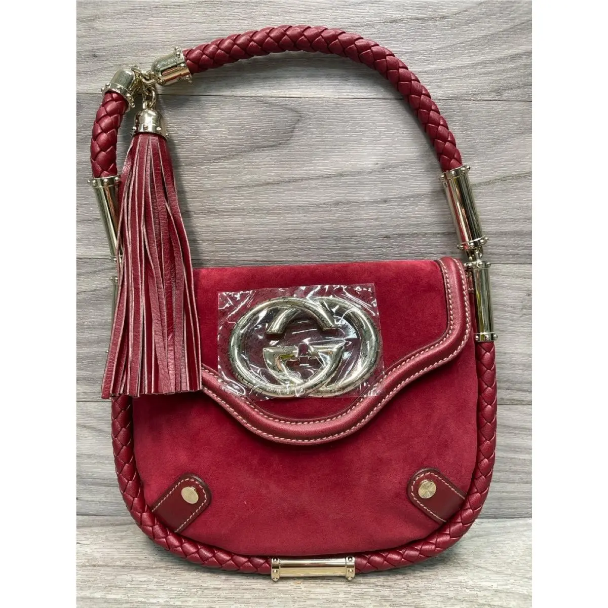 Suede Small Britt Tassel Shoulder Bag Dark Red - A1D005711 by Gucci