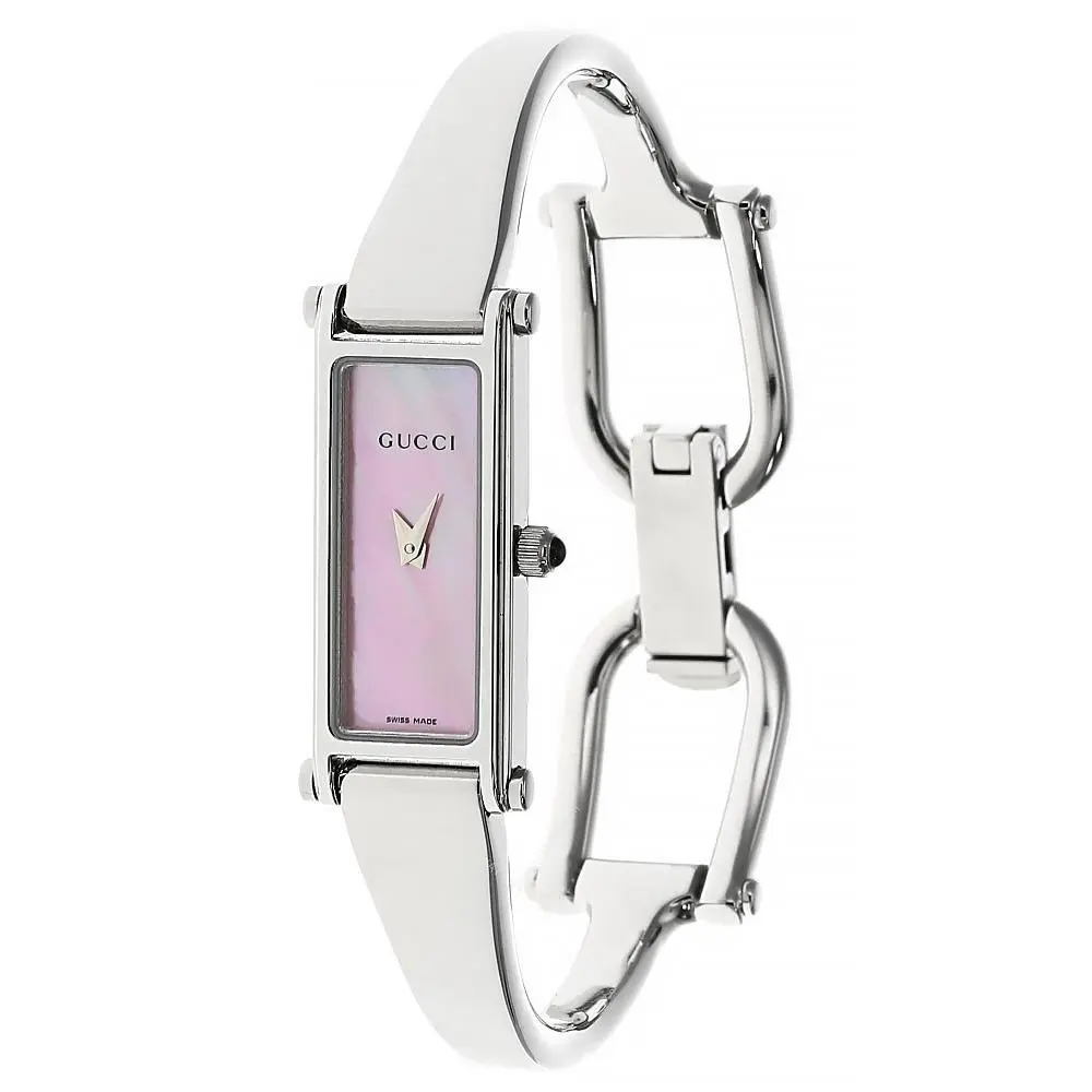 Gucci Petite Quartz Pink Mop Dial SS Bangle Women`s Watch YA015509