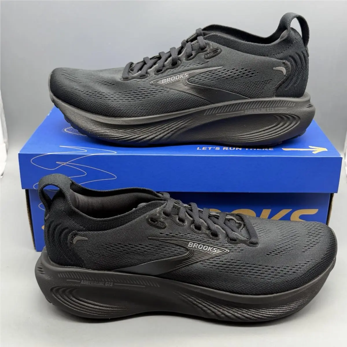 Brooks Adrenaline Gts 25 Mens 8 D Triple Black Running Walking Gym Shoes