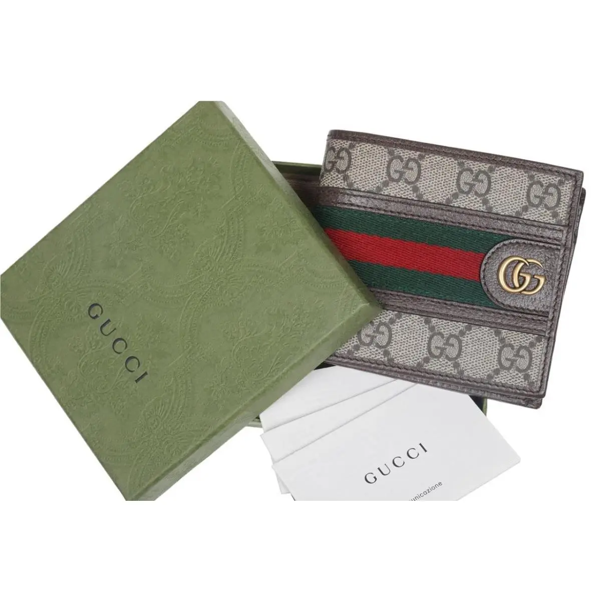 Gucci Luxury Men`s Web Double G Logo Bi-fold Wallet W/coin Pocket