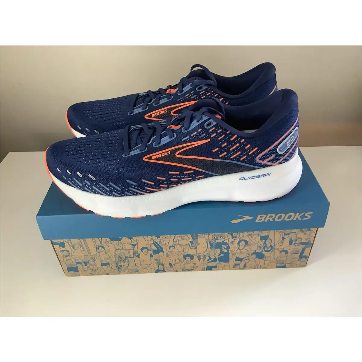 Brooks Glycerin 20 Men’s Running Shoes - Blue/orange - Sz 12
