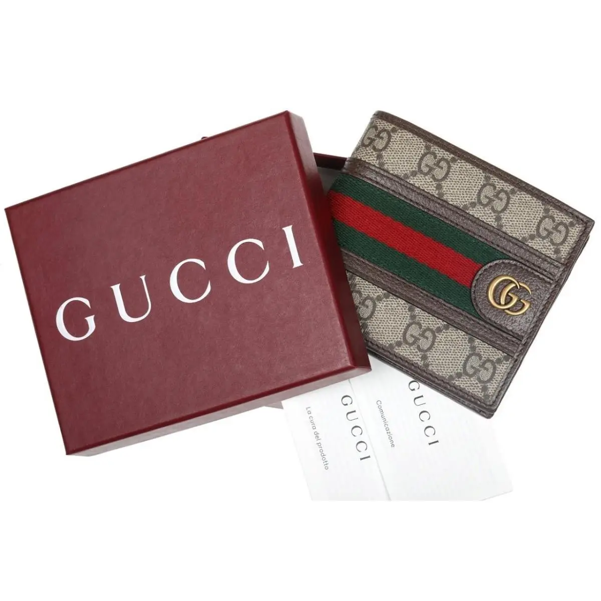 Gucci Luxury Men`s Web Double G Logo Bi-fold Wallet W/box