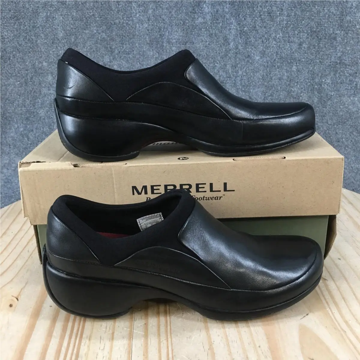 Merrell Spire Stretch Shoes Womens 8 Casual Wedge Loafers Black Leather